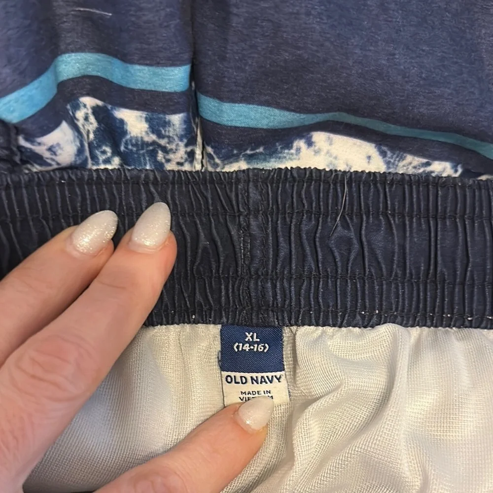 Old Navy Kids Swim Trunks - Navy Blue with Ocean Print 14/16 XL